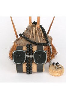 5li Set Bileklik Ve Tesbihli Hasır Siyah Saat Kombini