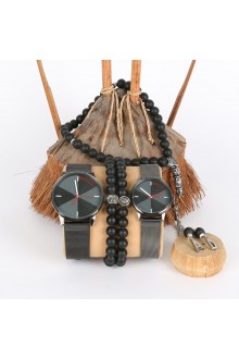 5li Set Bileklik Ve Tesbihli Siyah Sevgili Saatleri