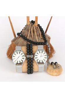 5li Set Bileklik Ve Tesbihli Gri İçi Beyaz Saat Kombini